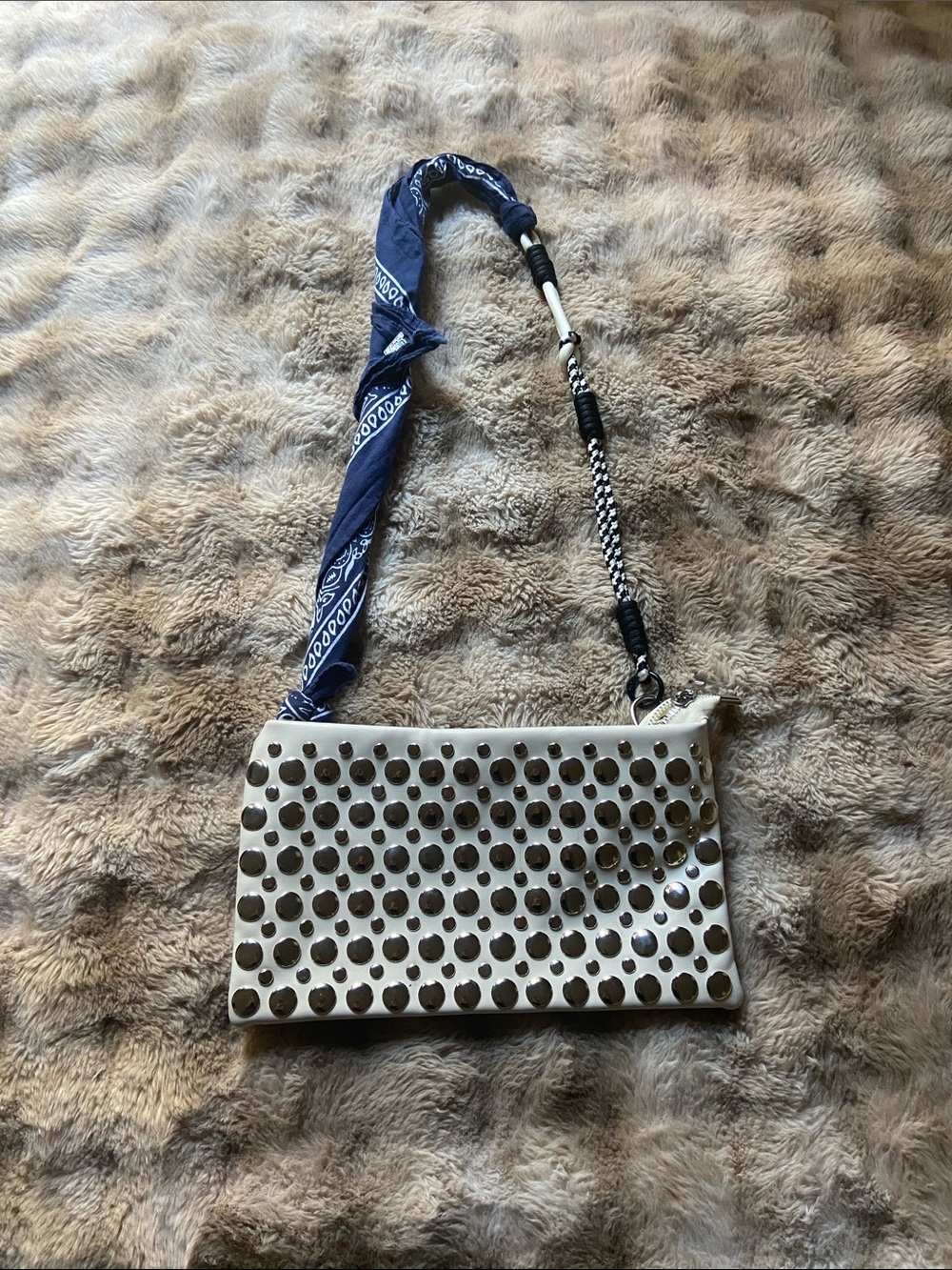 White Studded Wristlet Bag with Removable Strap